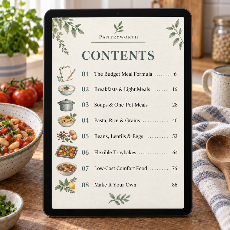 Table of contents from The Budget Meal Formula.
