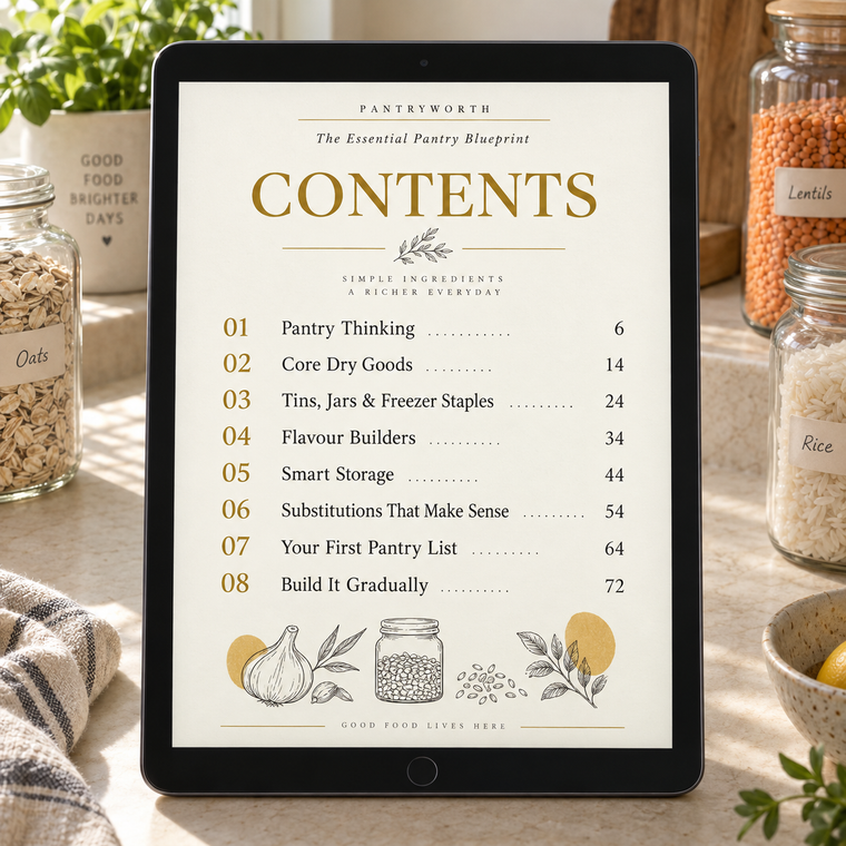 Table of contents from The Essential Pantry Blueprint.